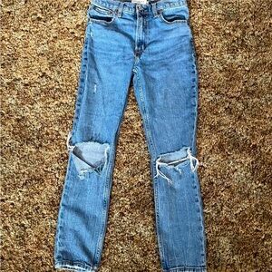 Abercrombie & Fitch Light Blue Distressed Straight Leg Jeans